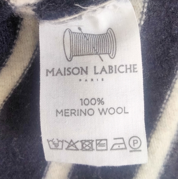 Mason Labiche Blue and White 100% Merino Wool Crew Neck Sweater - Picture 4 of 5